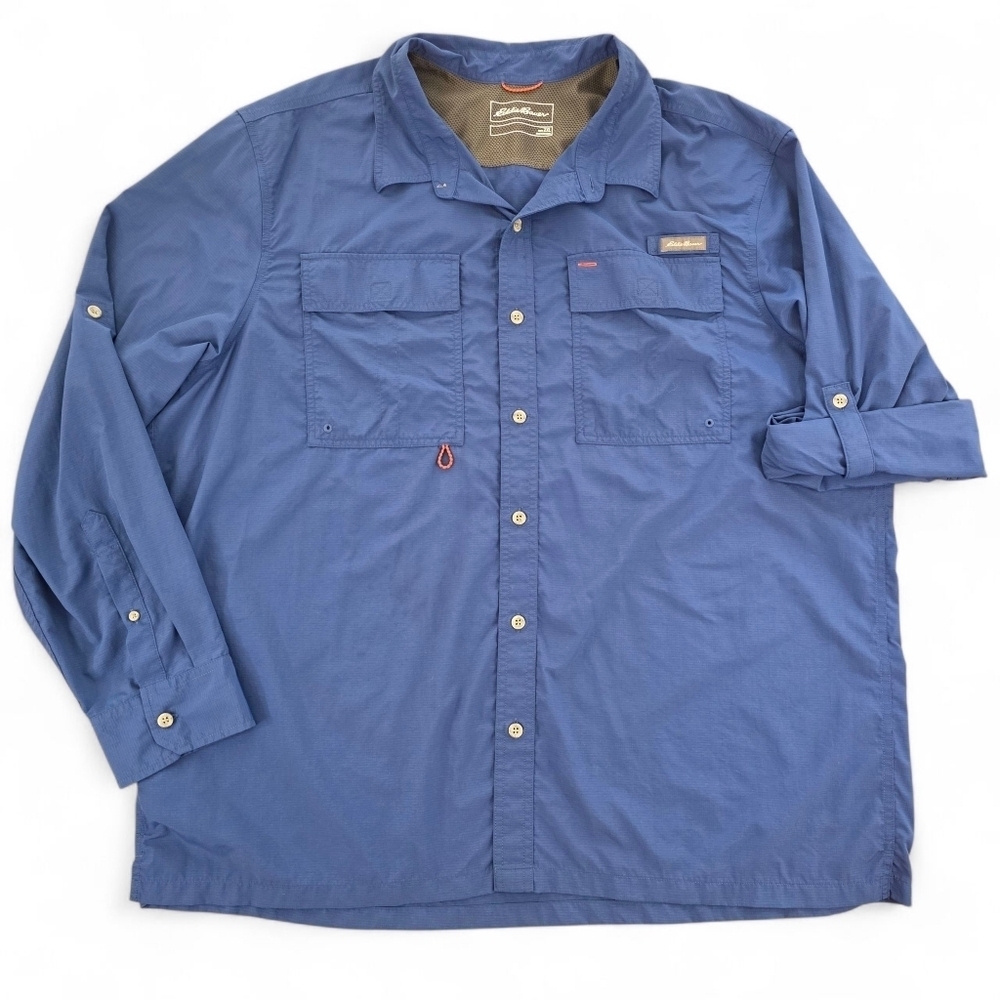 Eddie Bauer Men's 2XL Long Sleeve Nylon Outdoor Shirt Blue Hiking Fishing